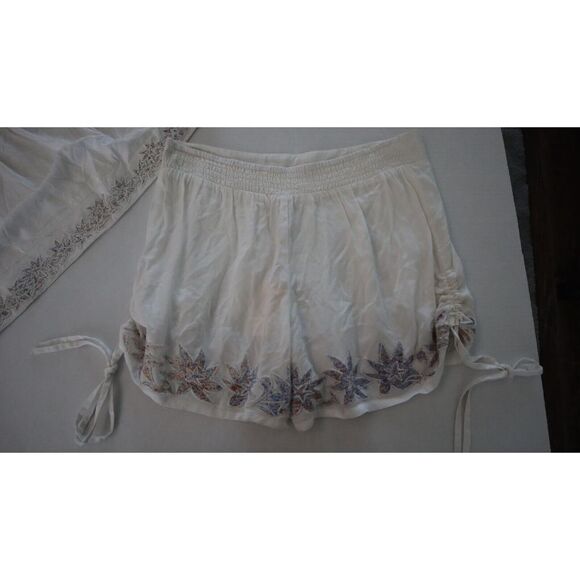 Anthropologie RAGA Women Sz S Eggshell Lotus Love Blouse & Drawstring Shorts Set - Picture 5 of 9
